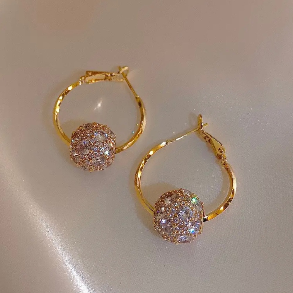 14K Gold plated Round Zircon Beads  hoop luxury Earrings